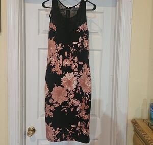 Olivia Matthews Black and Pink Floral Midi Dress